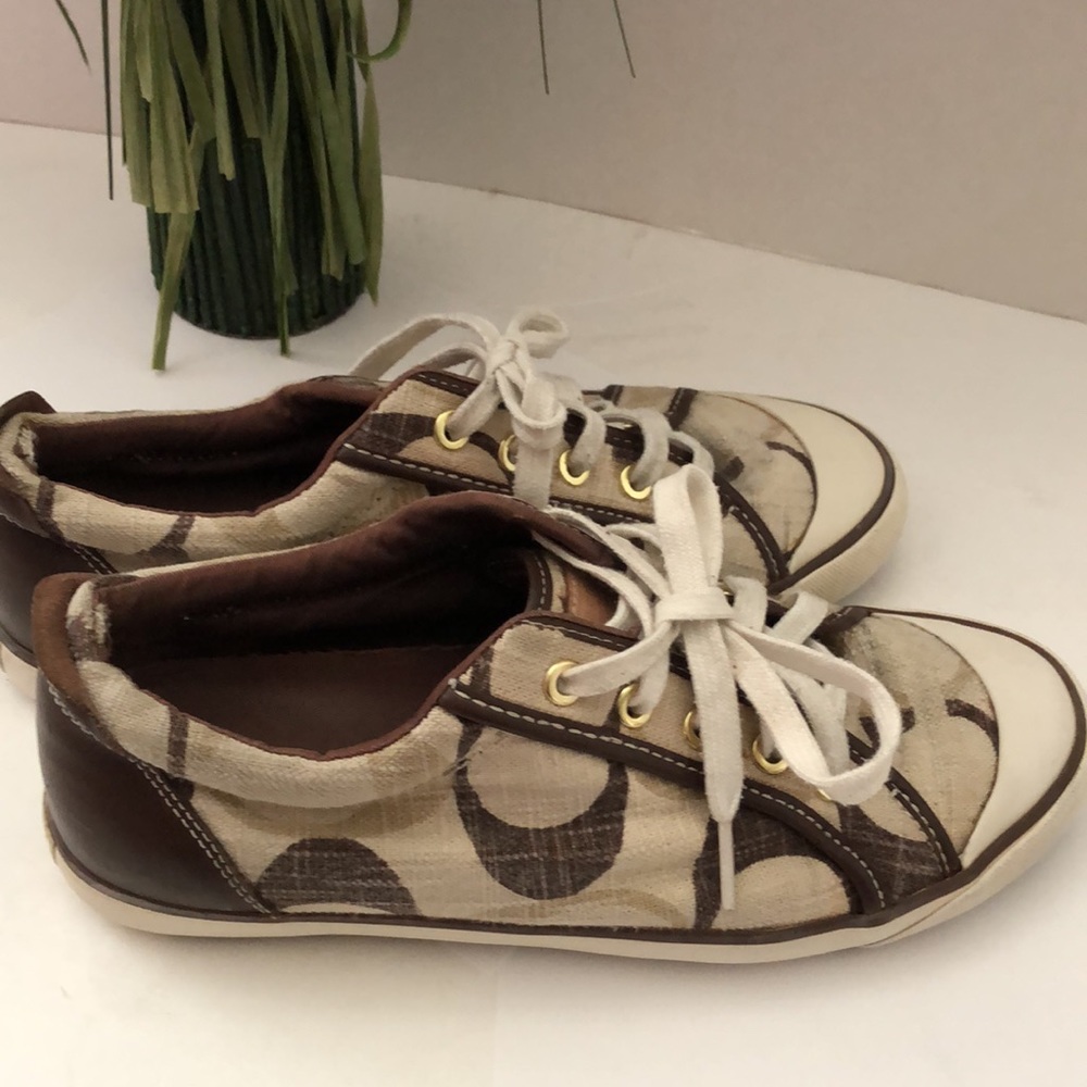 🔵COACH TAN•BROWN•WHITE SIGNATURE BARRETT LACE UP SNEAKERS